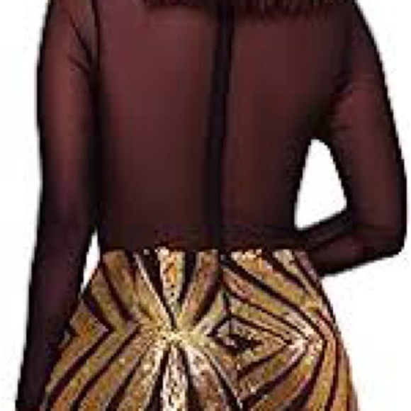 Black and Gold Sequin Mini Dress with sheer sleeves - Picture 5 of 5